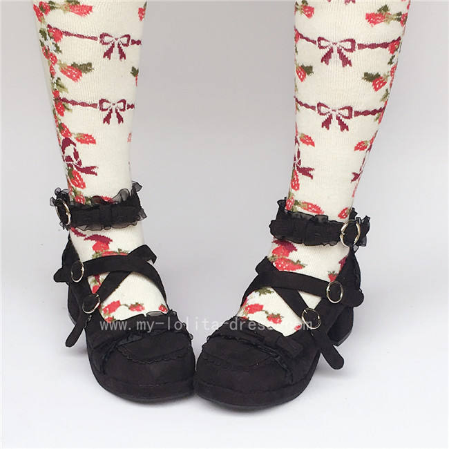 Black Sweet Lolita Square Heels Shoes with Bows