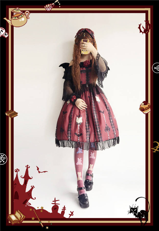 The Cat Cross~ Halloween Lolita JSK Dress + Headbow Navy Blue Size M - In Stock