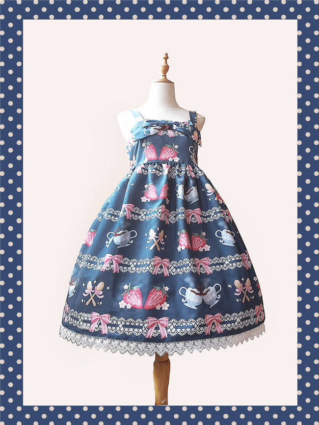 Infanta ~Strawberry Coffee Printed Lolita Jumper + headbow-Ready Made