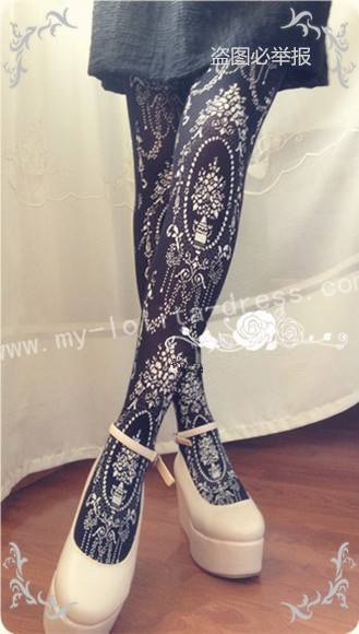 Elegant Vintage Droplight Prints Lolita Tights - IN STOCK