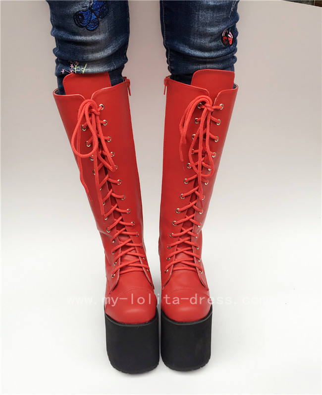 Beautiful White Matte Lace-up Knee Lolita High Boots