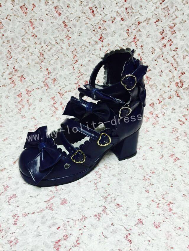 Sweet Wine Lolita Square Heels Shoes with Bowknots