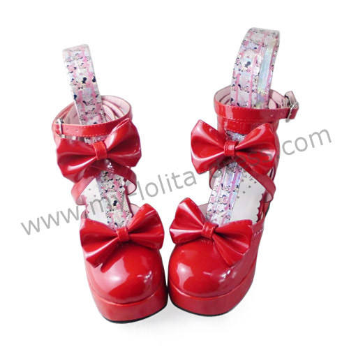Shiny Red Double Bows Lolita Sandals