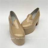 Beautiful Cream-coloured Glossy Square Heels Lolita Shoes