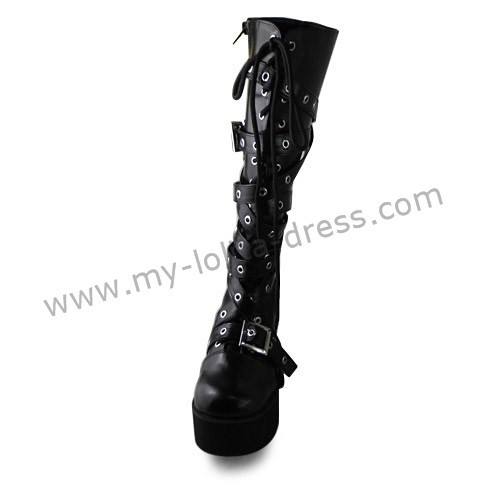Punk Style Matte White Buckles Lolita High Shaft Boots