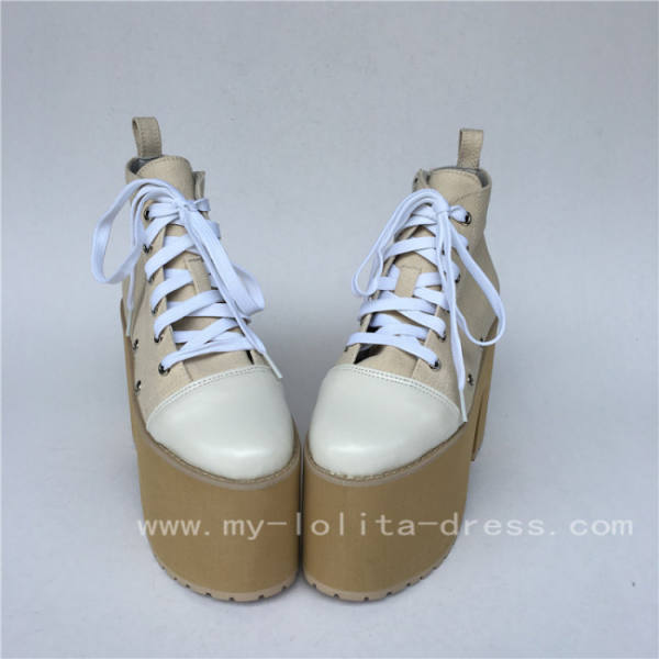 High Platform Cream White Canvas Shoes O