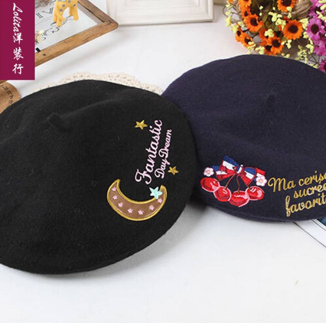 Swimmer Wool Sweet Embroidery Lolita Beret In Stock