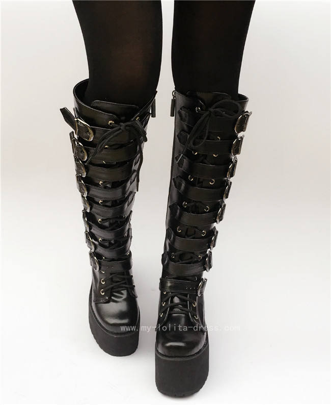 Matte Black Belts Goth Punk Lolita Boots