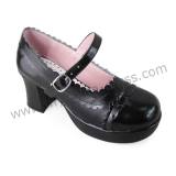 Black PU Ladies Lolita Heels Shoes