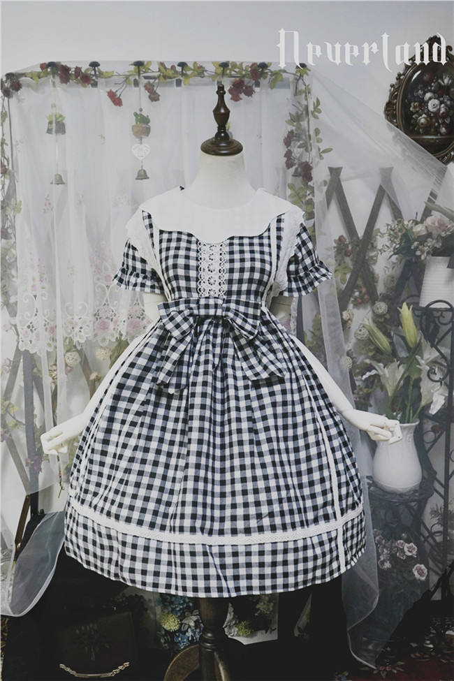 White&Black Gingham Lolita Short Sleeves OP -out