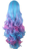 Lady's Multicolor Anime Cosplay Long Curls Wig with Bangs off