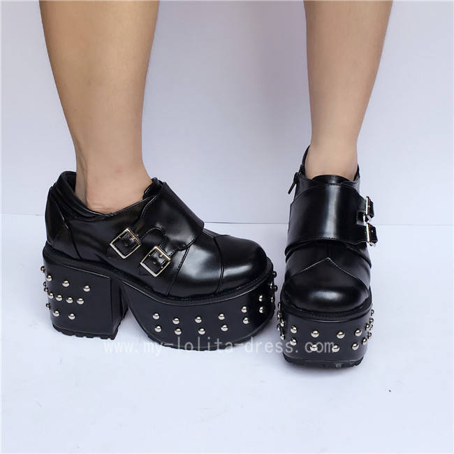 Elegant Black Square Heels Shoes