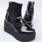 Super Black Glossy Lolita Short Boots