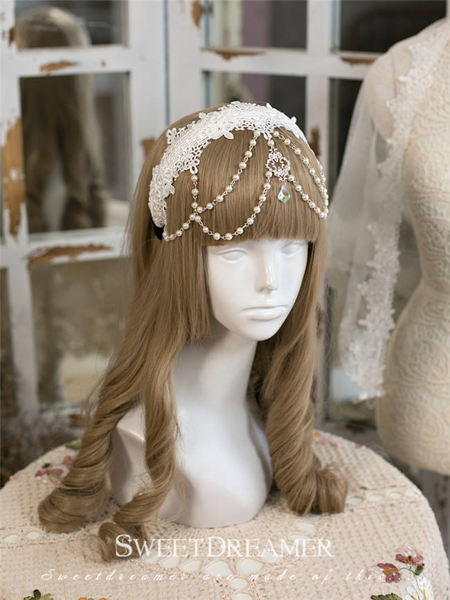Sweet Dreamer Lace Beads Headbow and Veil Sets