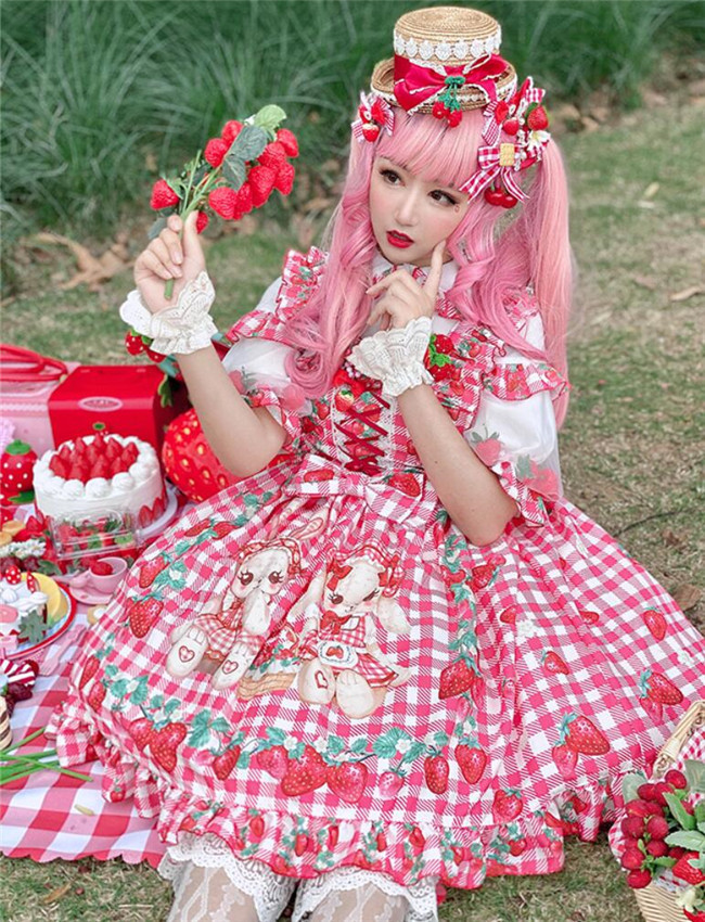 Diamond Honey ~Strawberry Picnic Rabbit Lolita Jumper