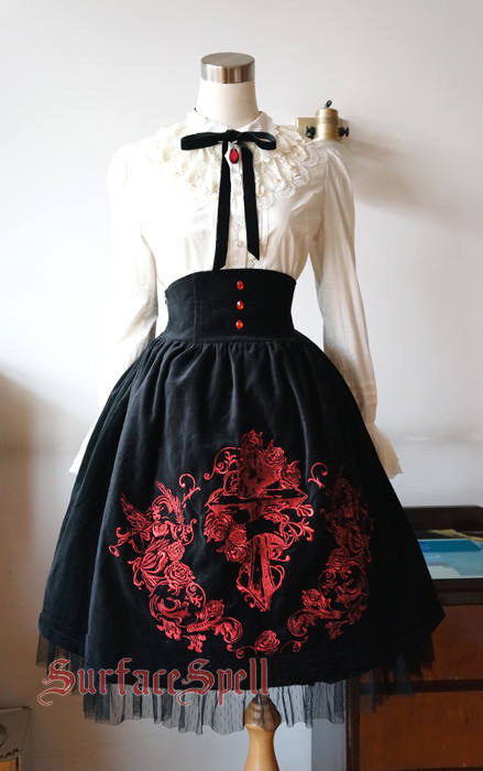 Surface Spell Judgement Day Embroidery High Waisted Velvet Lolita Skirt