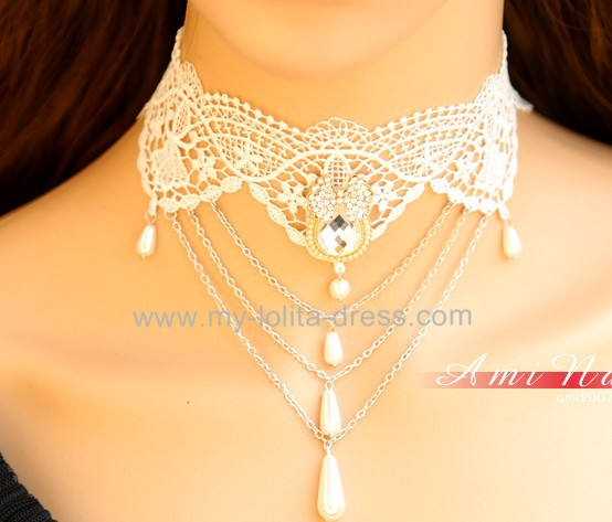 Luxury White Lace Beads Lolita Choker-OUT