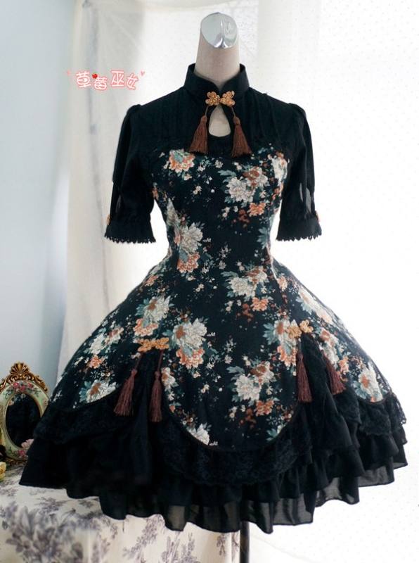 Strawberry Witch Peony Printed Qi Lolita OP