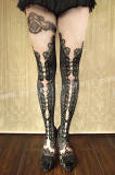 Black/Pink Lolita Tights with Lace Up Design -Clearance