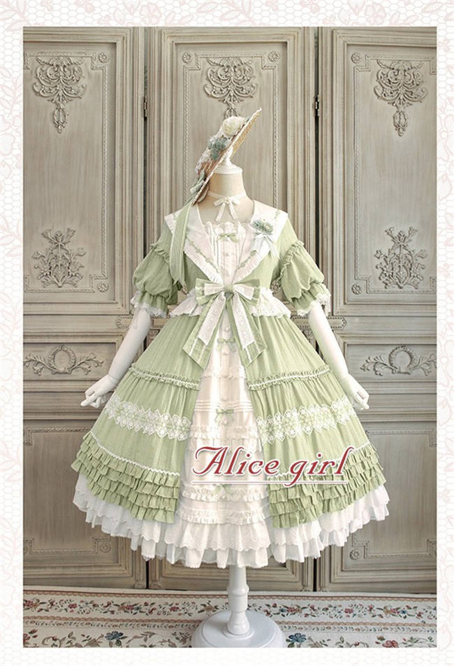 Alice Girl ~Sunflower Classic Lolita Short Sleeves OP - Green Size L - In Stock
