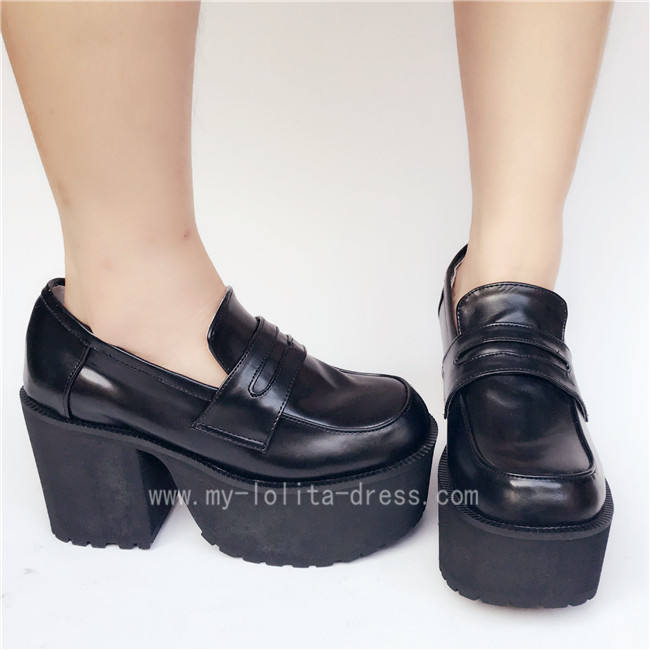 Black Matte Square Heels Lolita Shoes