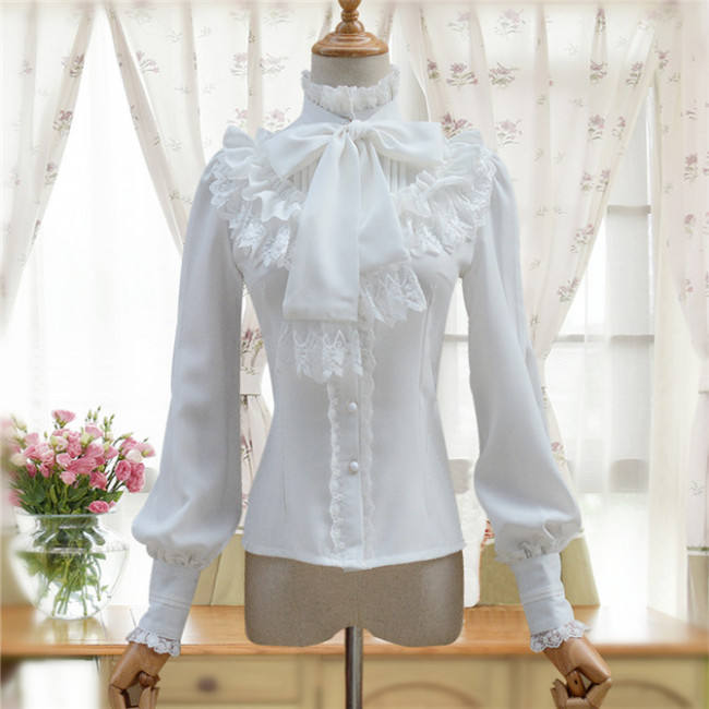 Sweet Chiffon Long Sleeves High Collar Lolita Blouse
