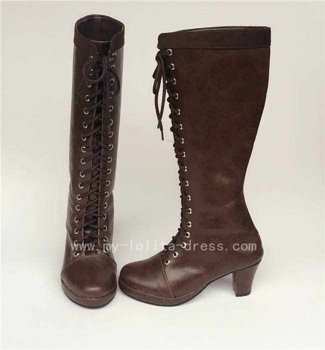 Coffee High Shaft Lolita Boots