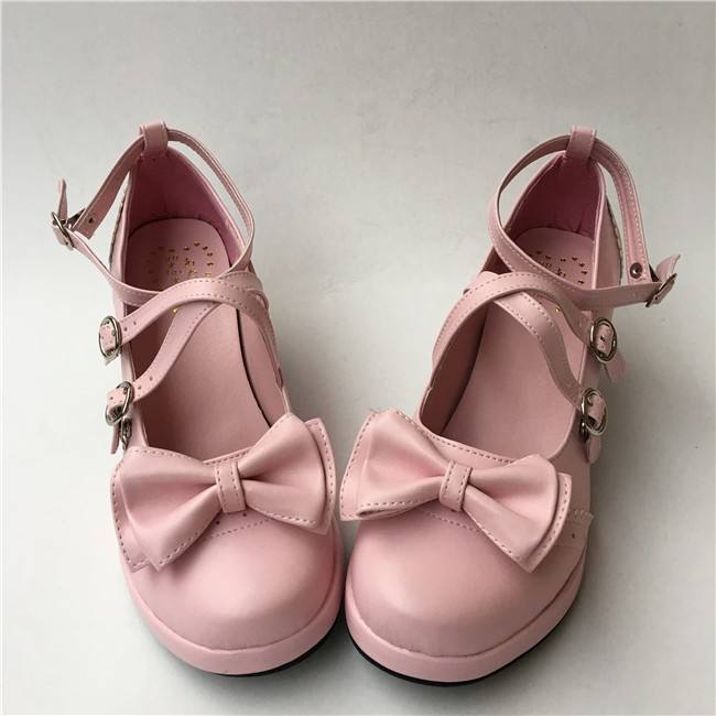 Black Bows Crossed Straps Matte Lolita Shoes Classic