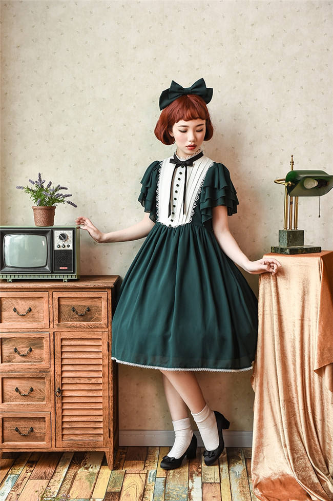 Memory of Floria~ Vintage Lolita OP Short/Long Version-Ready Made