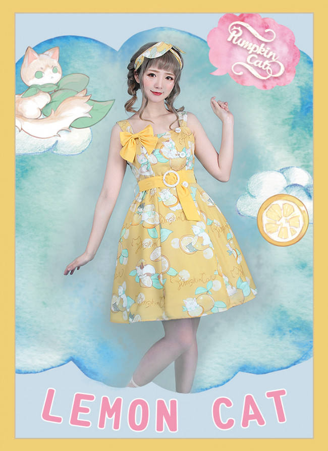 Lemon Cat~ Sweet Lolita Short Sleeves OP -out