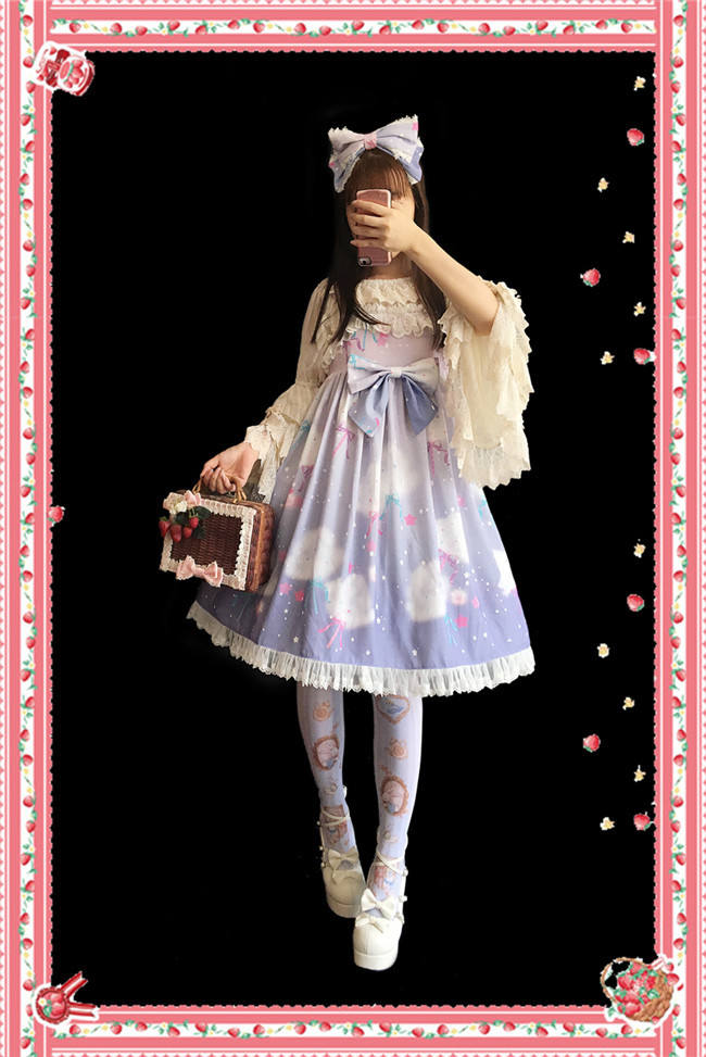 Rainbow Marshmallow~ Sweet Lolita Printed JSK Navy Blue Size S - In Stock