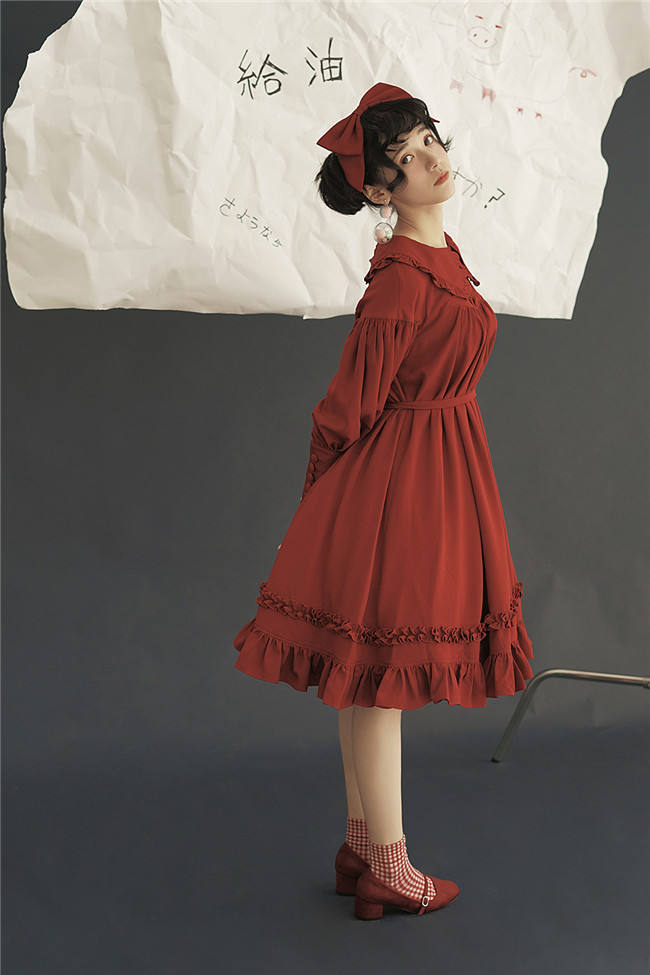 Vintage Unicolor Babydoll Style Peterpan Collar Lolita OP - Ready Made