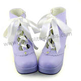 Purple Platform Lolita Shoes White Bow