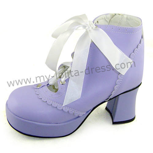 Purple Platform Lolita Shoes White Bow