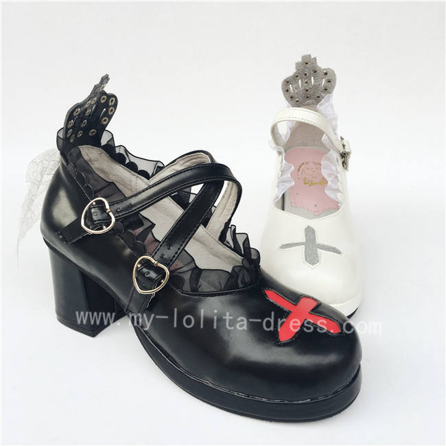 Unique Cross & Straps Lolita Square Heels Shoes