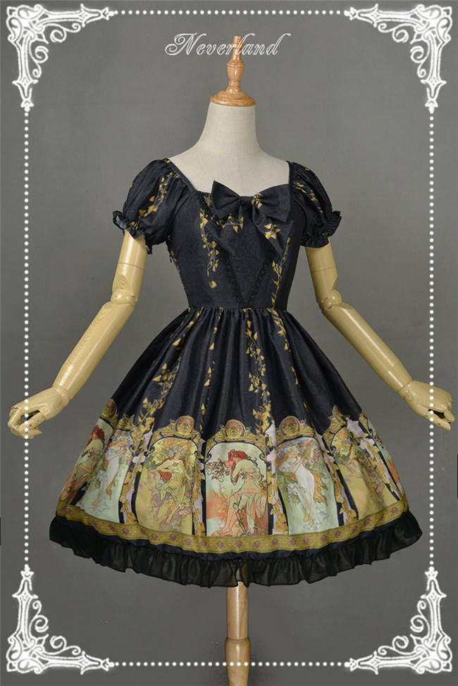 Neverland Lolita -Mucha Four Seasons- Printed Lolita OP Dress