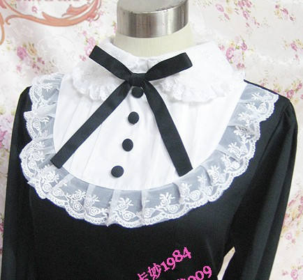 Long Sleeves Bow Cotton Lolita Dress Black Size XXL - In Stock
