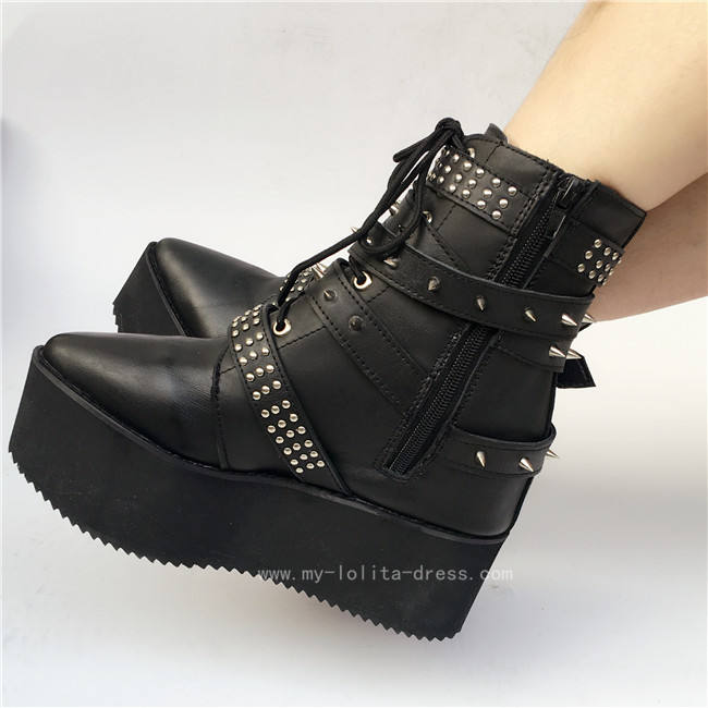 Punk Style Black Height Increasing Lolita Boots