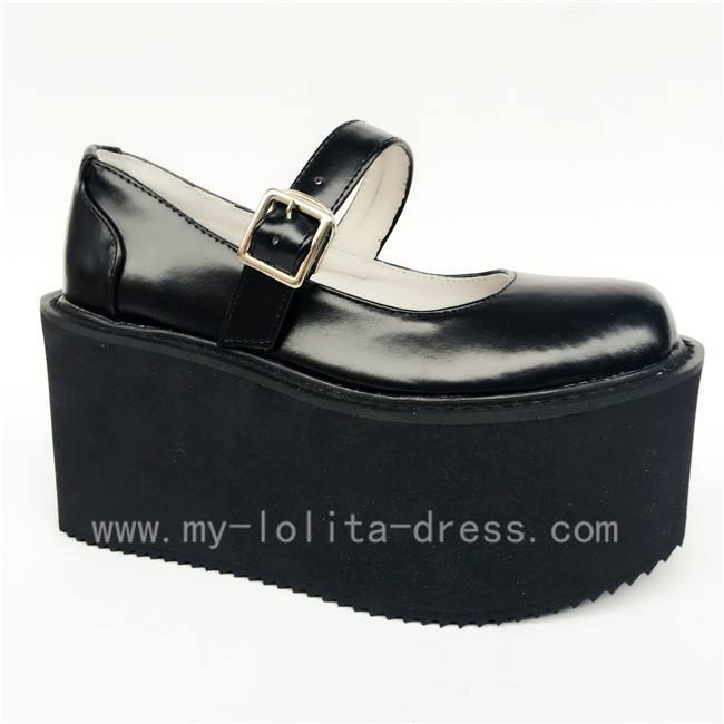 Shiny black Girls Single Belt Princess Shoes