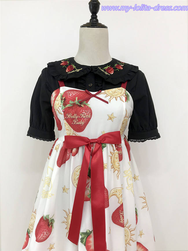 A Small Strawberry~Embroidered Short Sleeves Lolita Blouse -Ready made