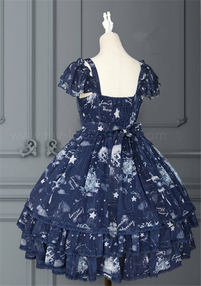 Lemon Honey ~Bear Constellation~ Fly Sleeves Printed Lolita JSK Black M In Stock