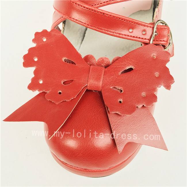 Sweet Wine Matte Bows Straps Lolita Shoes