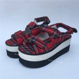 Scottish Red Tartan Lolita Sandals with Double Colors Soles