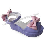 Open Tow Blue Lolita Sandals Pink Bows