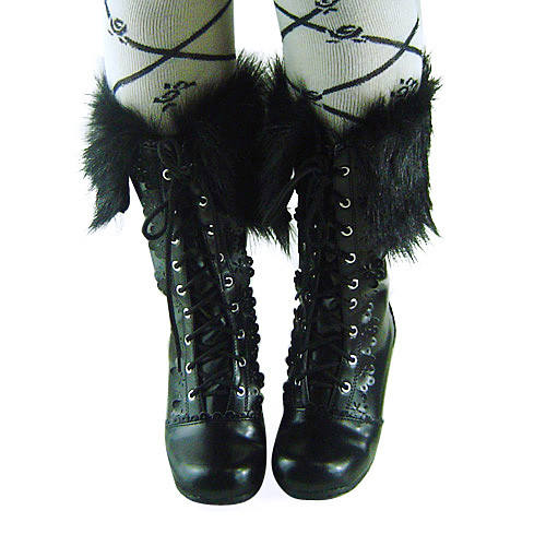 Black Short Shaft Fur Lolita Boots