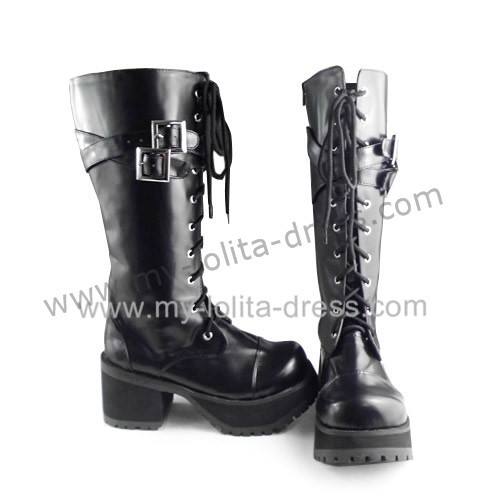 Matt Black Slip Sole Lolita Gothic Boots