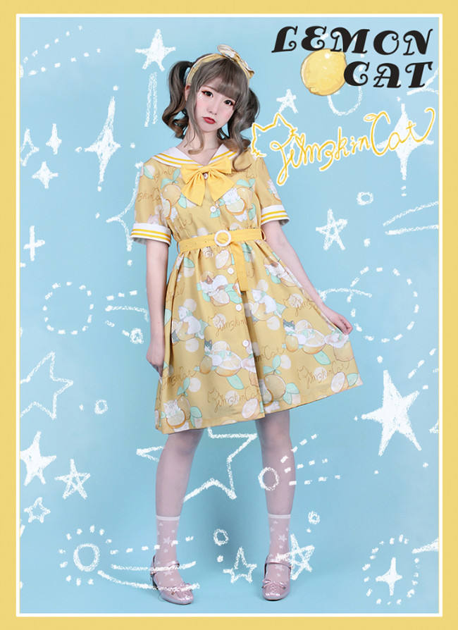 Lemon Cat~ Sweet Lolita Short Sleeves OP -out