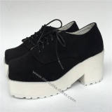 Black Velvet Lolita Shoes with White Soles
