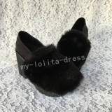 Black Velvet Lolita Heels High Platform with Furs O