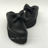 Gothic Black Real Cowhide Lolita Sandals with bows